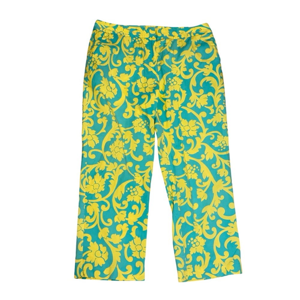 David Brooks Yellow Blue Floral Cropped Pants Size 10 Women Career Resort